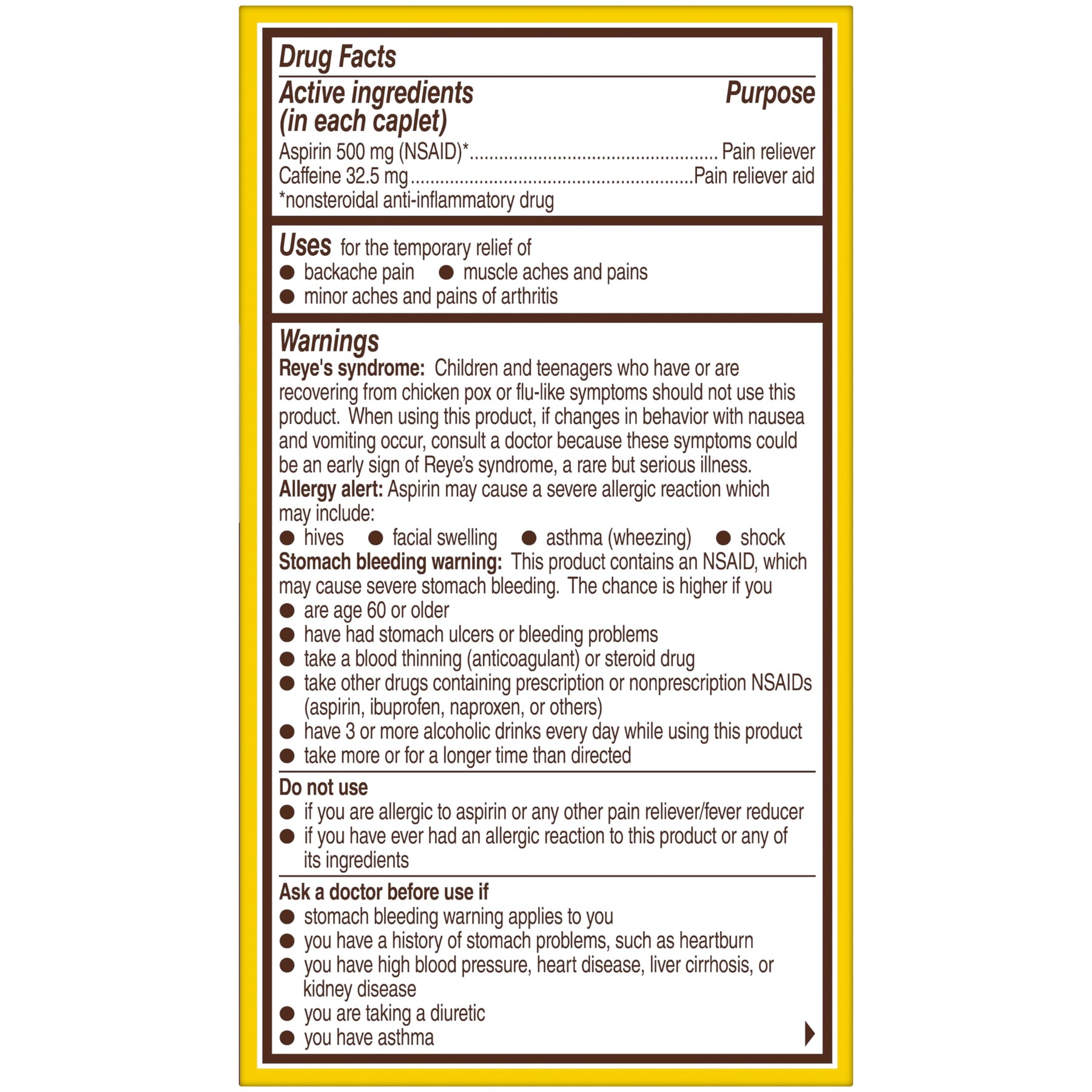 Bayer Aspirin, Back & Body